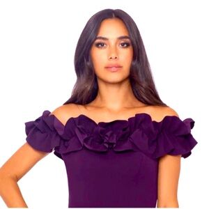 Xscape Purple Off-Shoulder Maxi Dress
